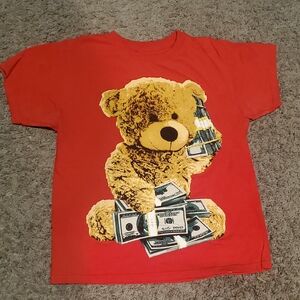 Fashion Nova Red Tee with Yellow Teddy Bear Graphic